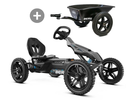 BERG Rally DRT Black 2.0 Pedal-Gokart mit 3-Gang-Schaltung mit Anhänger