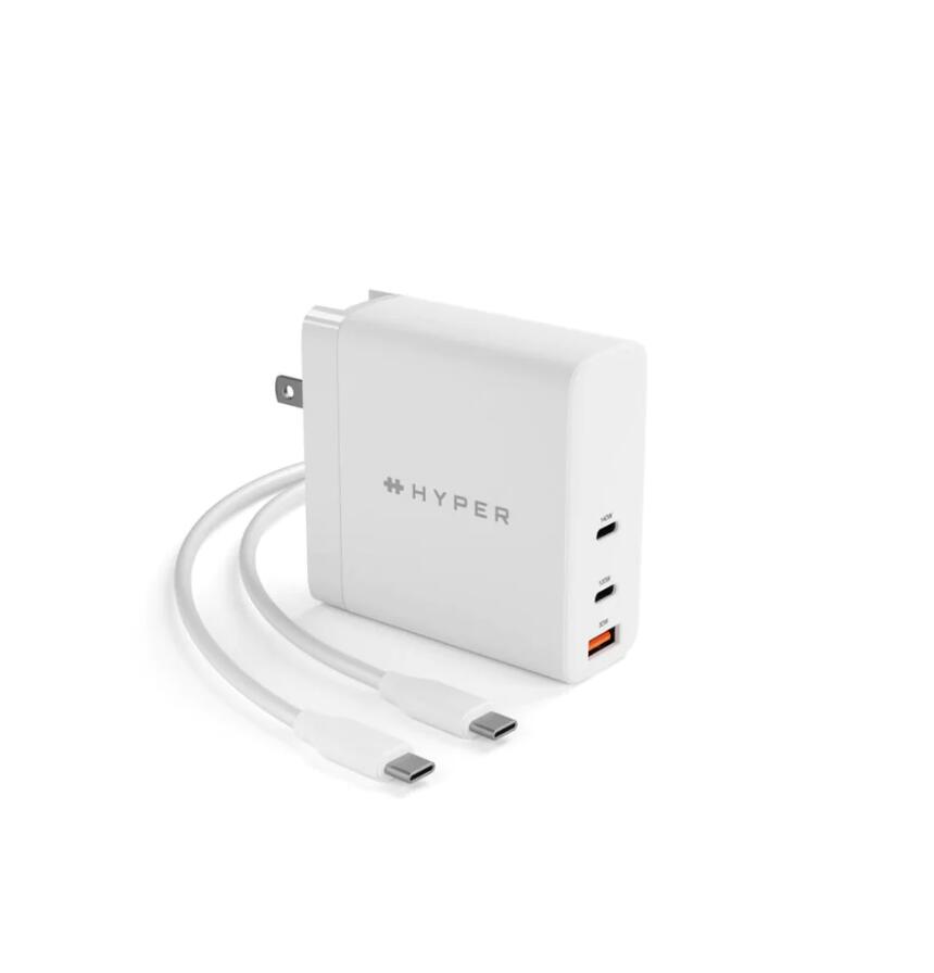 Hyper® HyperJuice PD3.1 140 W 3-port GaN Wall-Charger - w 2m USB-C to C PD3.1 cable & Travel Adapters