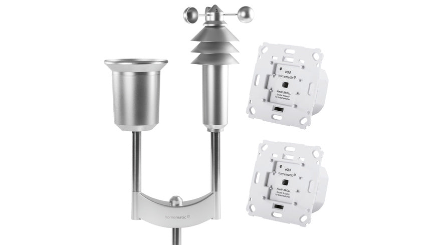 Homematic IP Smart Home Set Wetterschutz mit 2x Rollladenaktor und Wettersensor Plus
