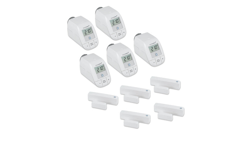 Homematic IP 5er-Set Smart Home Heizen - Heizkörperthermostat und Fenster- und Türkontakt