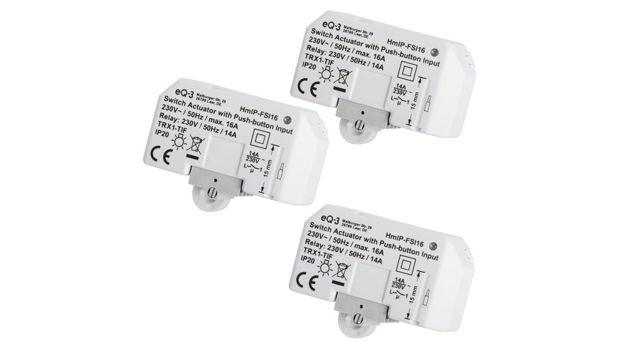 Homematic IP Smart Home 3er-Set Schaltaktor mit  Tastereingang (16 A) HmIP-FSI16, Unterputz