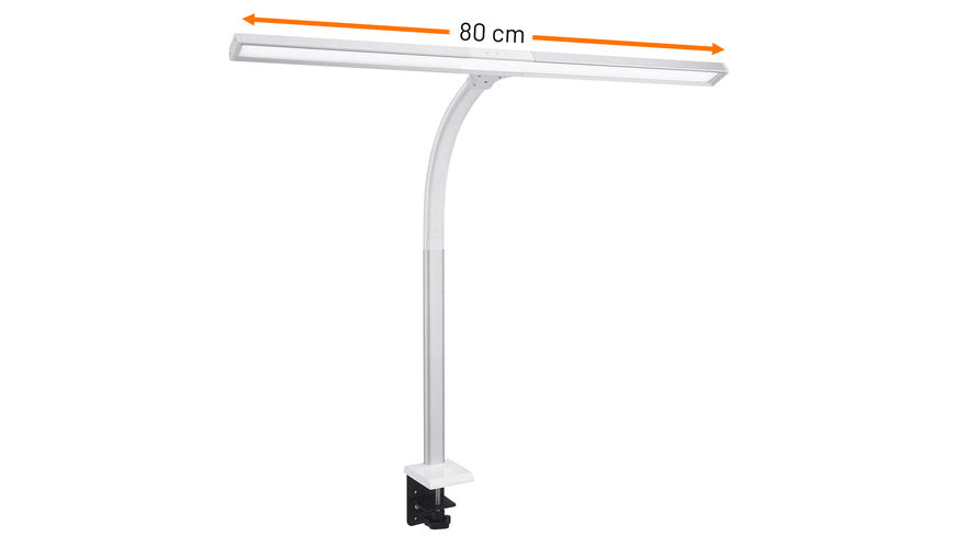 FeinTech 20-W-LED-Schreibtischleuchte / LED-Klemmleuchte LTL00320E, Tischmontage, 80 cm, weiß-silber