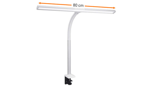 FeinTech 20-W-LED-Schreibtischleuchte / LED-Klemmleuchte LTL00320E, Tischmontage, 80 cm, weiß-silber