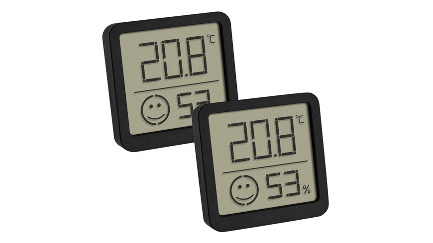 TFA 2er-Set Thermo-Hygrometer mit Smiley-Klimakomfortanzeige, Raumtemperatur, Luftfeuchte, schwarz