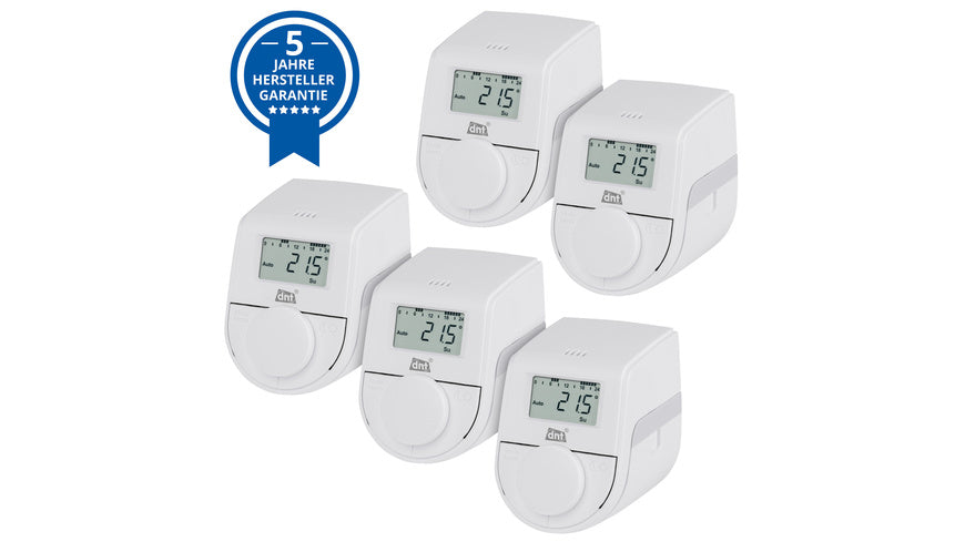 dnt 5er-Set Heizkörperthermostat ThermoTune, Stand-alone, ca. 4 Jahre Batterielaufzeit