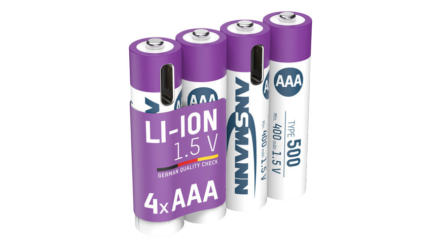 Ansmann Li-Ion Akku Micro/AAA, 4er-Set mit USB-C-Ladebuchse, 1,5 V, 400 mAh