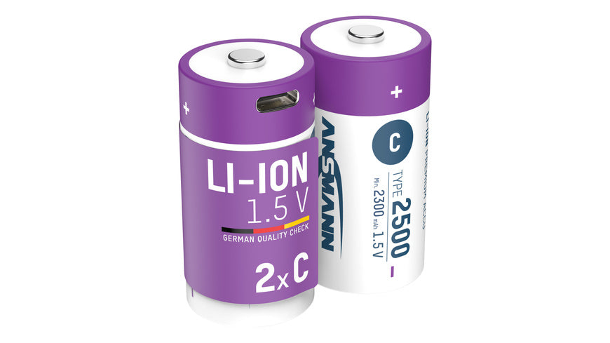 Ansmann Li-Ion Akku Baby C 2er-Set mit USB-C-Ladebuchse, 1,5 V, 2300 mAh