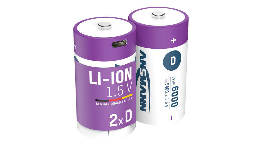 Ansmann Li-Ion Akku Mono D 2er-Set mit USB-C-Ladebuchse, 1,5 V, 5400 mAh