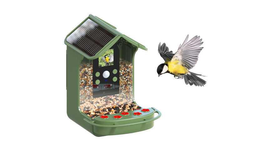 EASYPIX Vogelfutterhaus -BirdyCam- mit HD-Kamera, Solar-Panel und Akku, speichert auf microSD-Karte