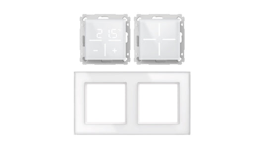 Homematic IP Smart Home Set Glasserie Weiß, Glastaster, Thermostat, 2-Fach Rahmen