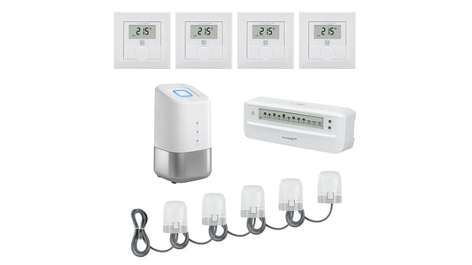 Homematic IP Set mit Home Control Unit, 5x Stellantrieb, 4x Wandthermostat, 1x Fußbodenheizungscontroller