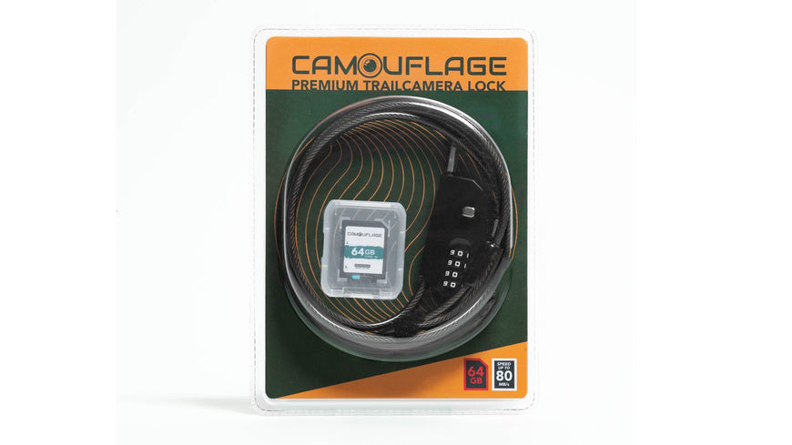 Camouflage Anti-Diebstahl Wildkamera-Schloss + SD-Karte 64GB