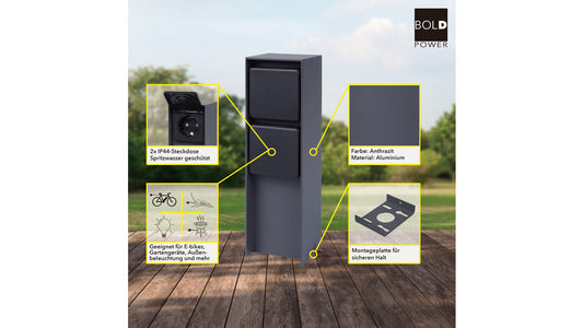 ABANO Steckdosensäule 2-fach, Aluminium, IP44, Anthrazit