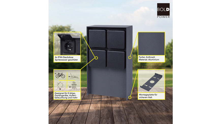 ABANO Steckdosensäule 4-fach, Aluminium, IP44, Anthrazit