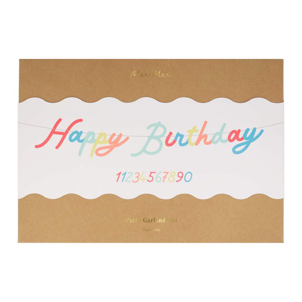 Happy Birthday Girlande m. Wunschzahl bunt