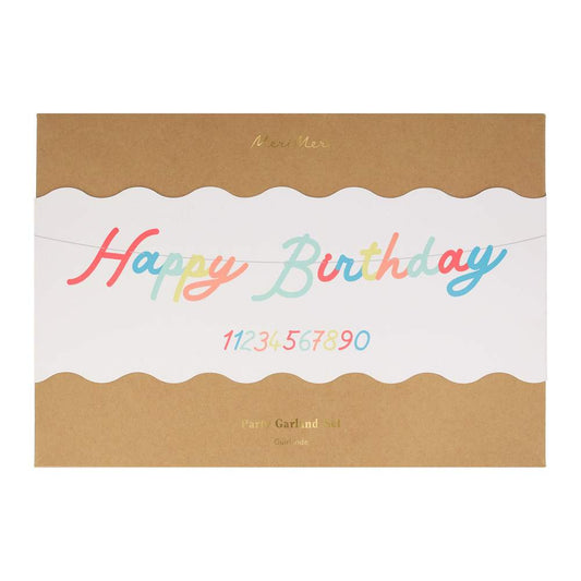 Happy Birthday Girlande m. Wunschzahl bunt