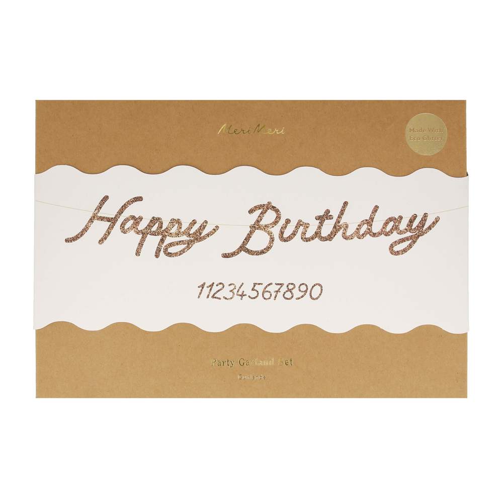 Happy Birthday Girlande m. Wunschzahl gold
