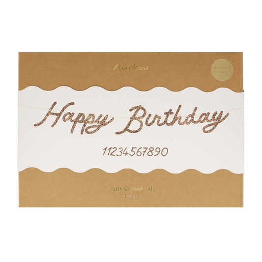Happy Birthday Girlande m. Wunschzahl gold