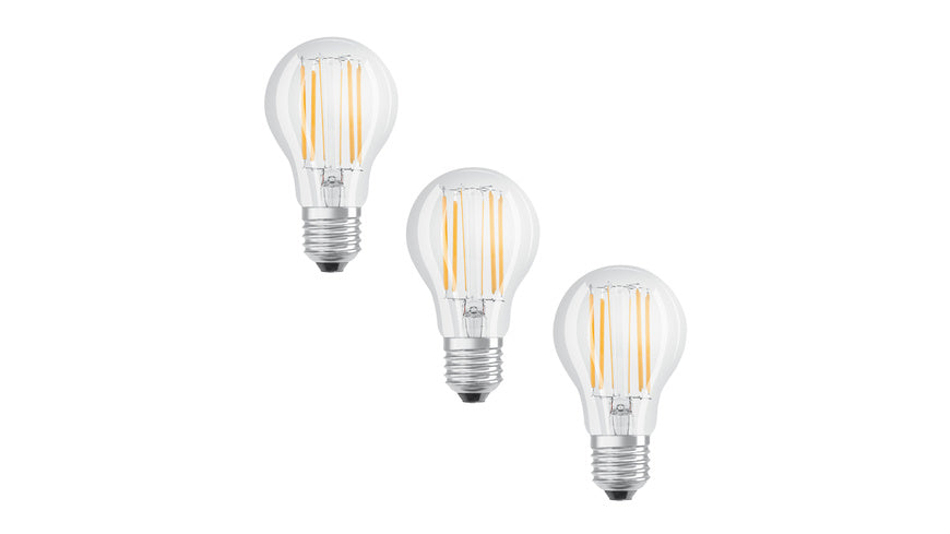 Osram LED Base Classic A 75 Filament, 7.5W, 1055 lm, E27, warmweiß, klar, 3-er Pack