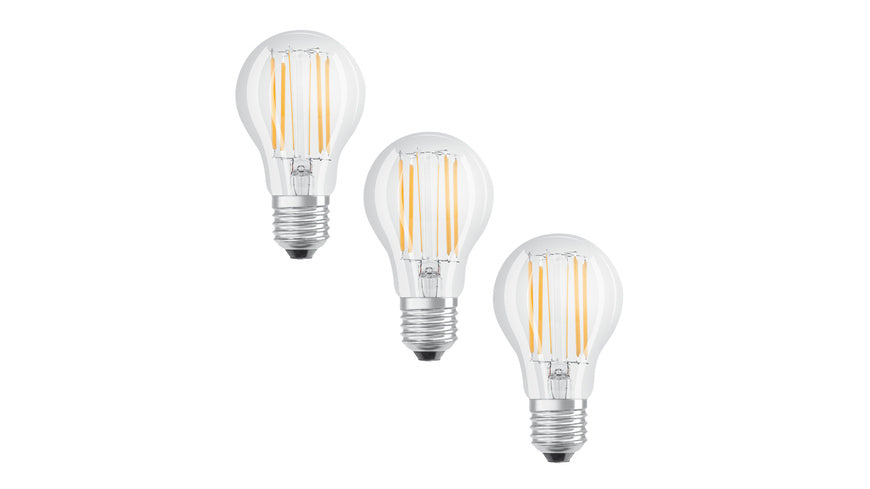 Osram LED Base Classic A 75 Filament, 7,5 W, 1055 lm, E27, kaltweiß, klar, 3er-Pack