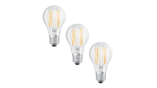 Osram LED Base Classic A 75 Filament, 7,5 W, 1055 lm, E27, kaltweiß, klar, 3er-Pack