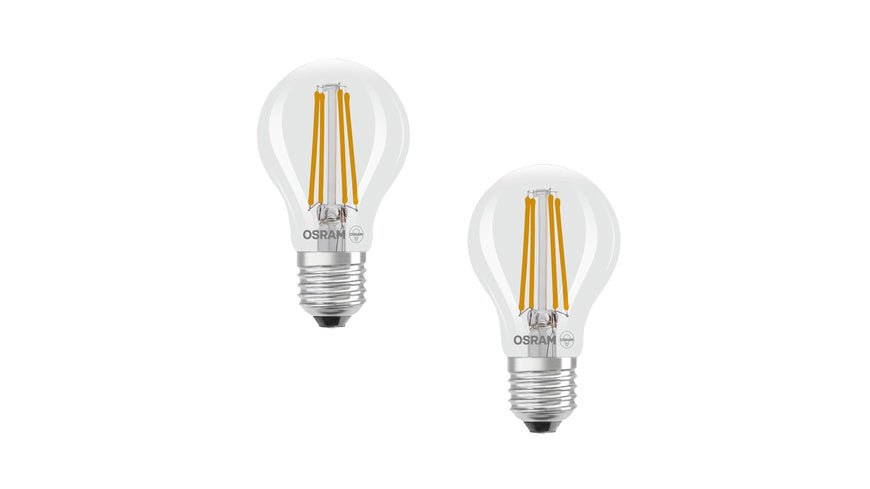 Osram LED Classic A 60, Filament, EEK A, 3,8 W, 806 lm, E27, warmweiß, klar, 2er Pack