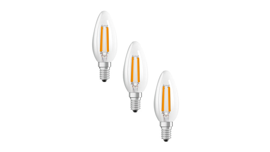 Osram LED Classic B 40, Filament, EEK A, 2,2 W, 470 lm, E14, warmweiß, klar, 3er Pack