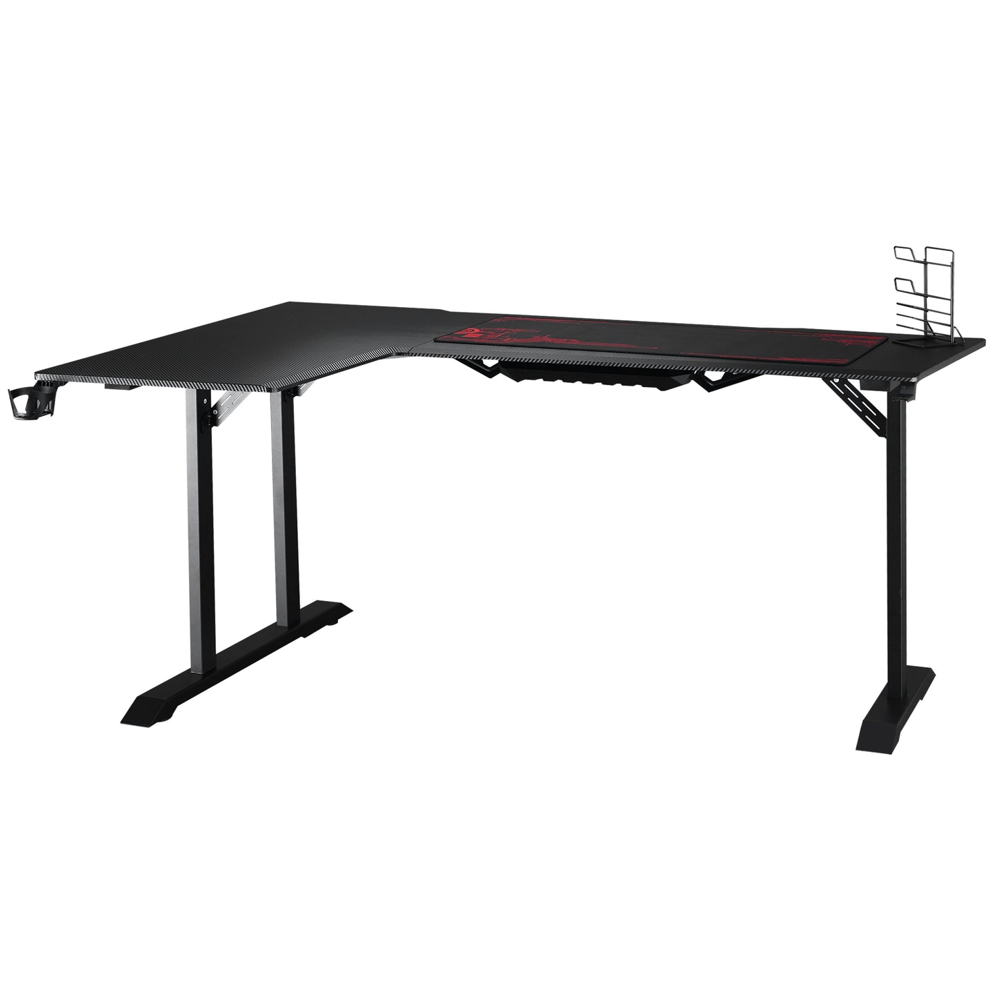 HOMCOM L-förmiger Gaming Schreibtisch mit Kopfhörerhaken, Getränkehalter, MDF Metall, Schwarz+Rot, 168x109x78cm  Aosom