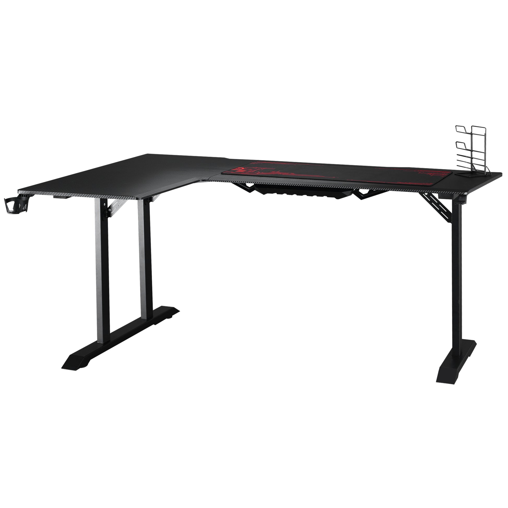 HOMCOM L-förmiger Gaming Schreibtisch mit Kopfhörerhaken, Getränkehalter, MDF Metall, Schwarz+Rot, 168x109x78cm  Aosom