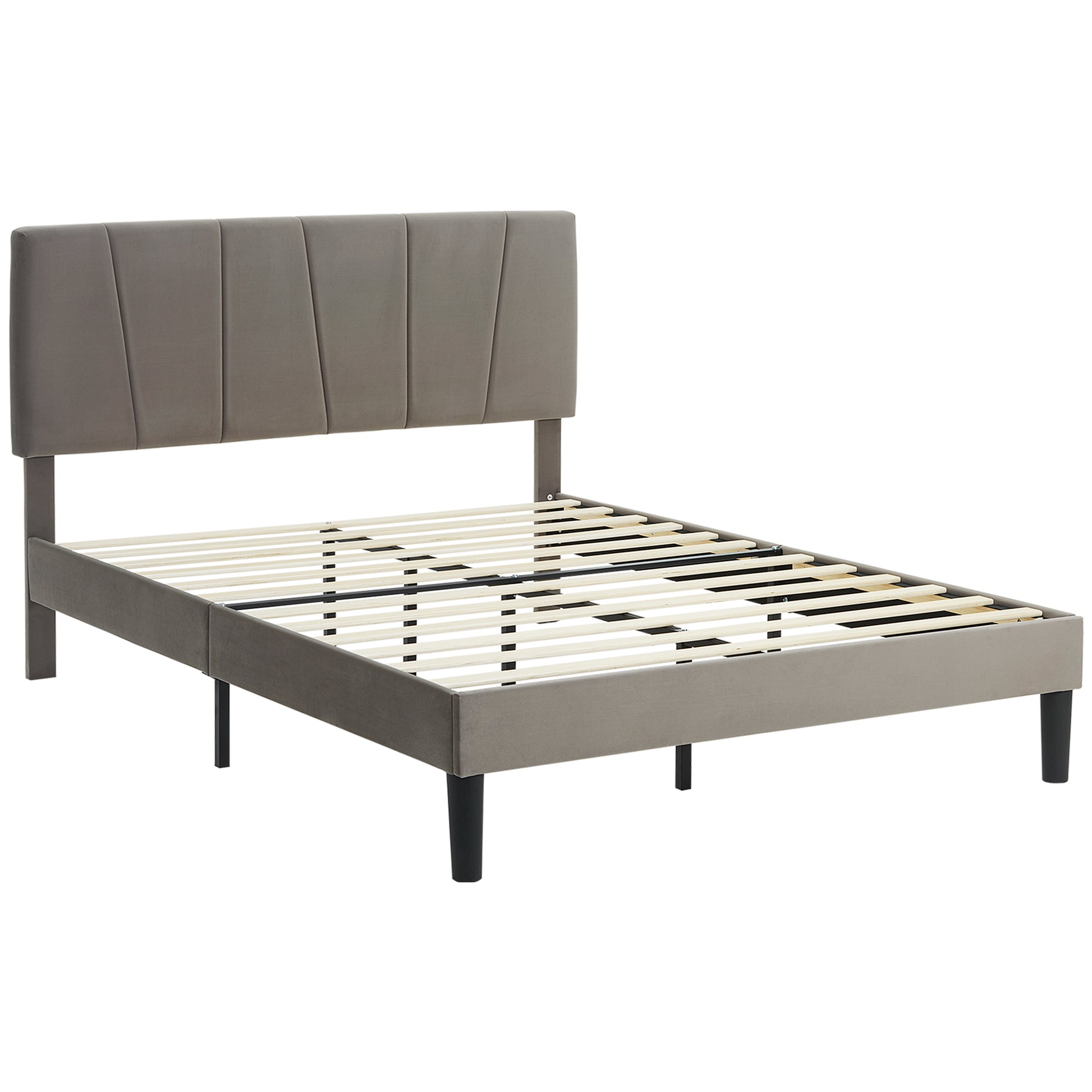 HOMCOM Doppelbettgestell, 140 x 190 cm, Doppelbett, Metallrahmen, verstellbares Kopfteil, mit Lattenrost, Stauraum unter dem Bett, einfacher Aufbau, Grau   Aosom