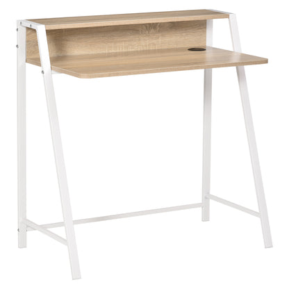 HOMCOM Schreibtisch Moderner Computertisch mit Ablagefach & Kabeldurchlass Metallgestell Weiß Eiche 84x45x85cm für Home Office & Arbeitszimmer   Aosom.de