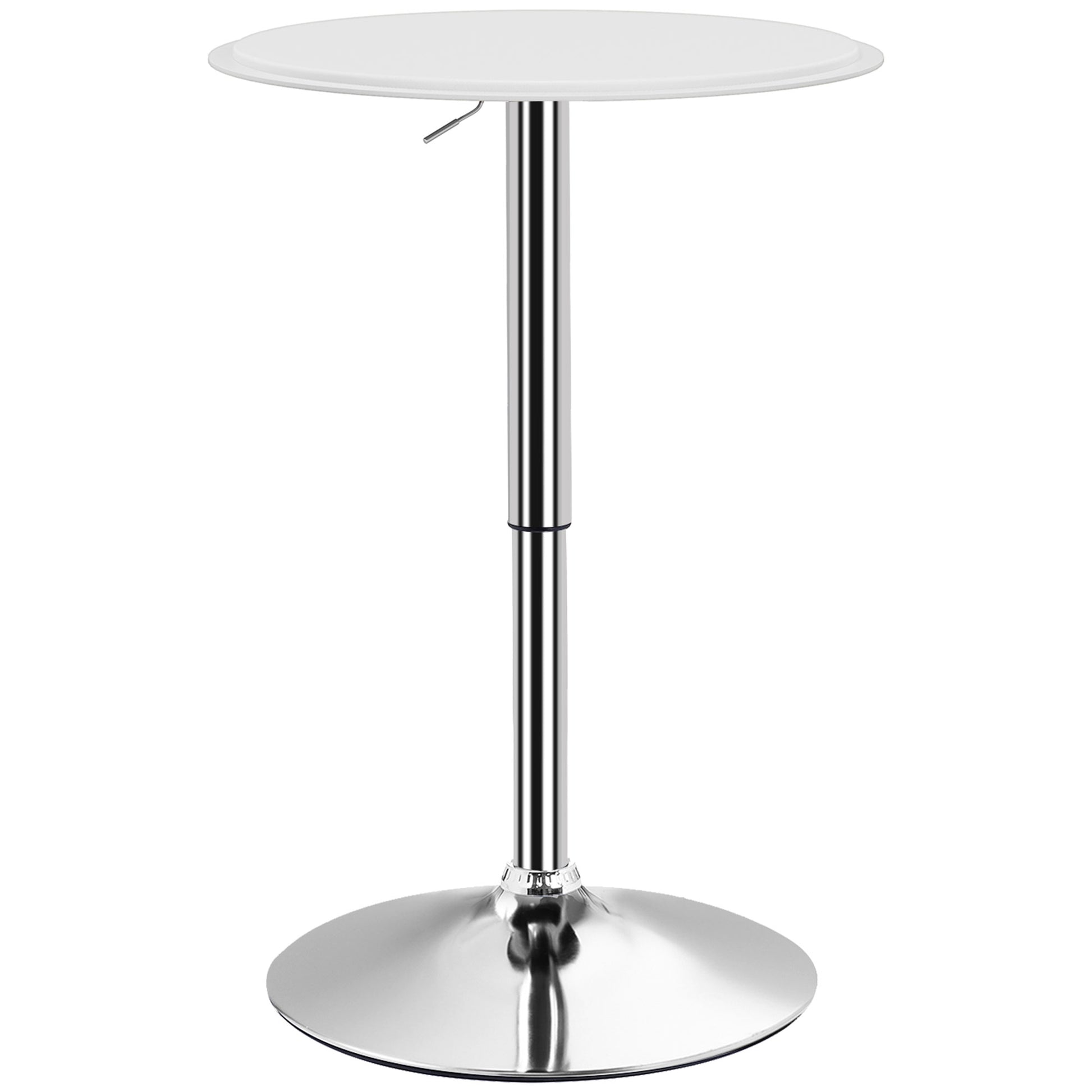 HOMCOM Runder Bartisch mit Höhenverstellung 67-93 cm Hoch Bartisch mit 360° drehbarer Ø63 cm Tischplatte mit rundem verchromtem Metallfuß für Bistro Küche Esszimmer Weiß   Aosom