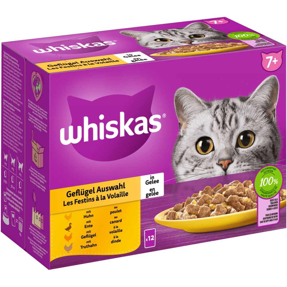 Whiskas 7+ Geflügel Auswahl Gelee 12x85g 4er Pack