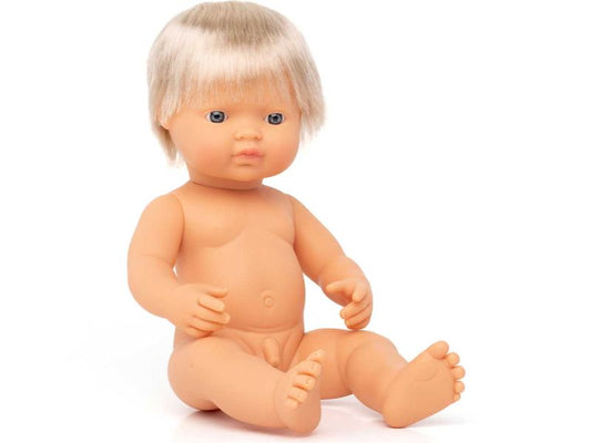 miniland dolls Babypuppe europäischer Junge ohne Kleidung, hellblond