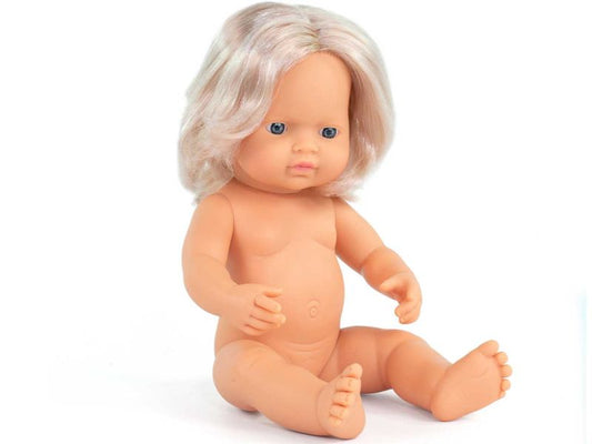 miniland dolls Babypuppe europäisches Mädchenn ohne Kleidung, hellblond