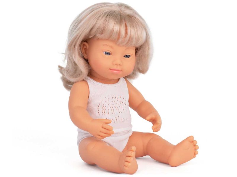 miniland dolls Babypuppe europäisches Mädchen mit Down-Syndrom, hellblond