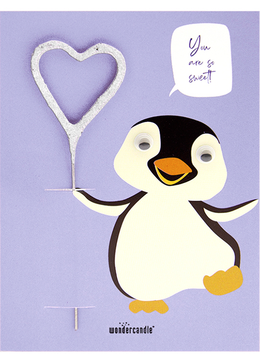 You are so sweet! Pinguin mit Wackelaugen Wunderkerze auf Karte