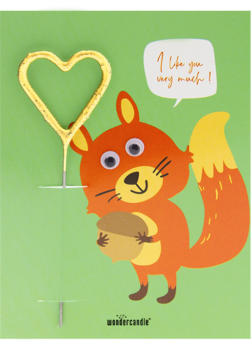 I like you very much! Eichhörnchen mit Wackelaugen Wunderkerze auf Karte