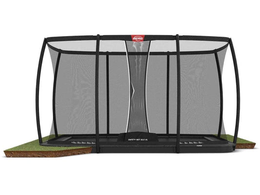 BERG Trampolin Ultim Champion FlatGround 410 Grey mit AirFlow Pro inkl. Sicherheitsnetz Deluxe XL