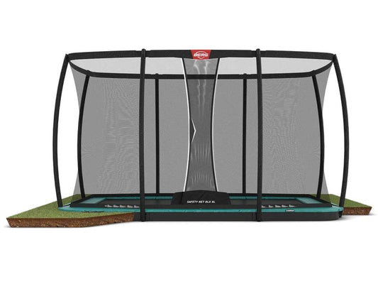 BERG Trampolin Ultim Champion FlatGround 410 Grün mit AirFlow Pro inkl. Sicherheitsnetz Deluxe XL