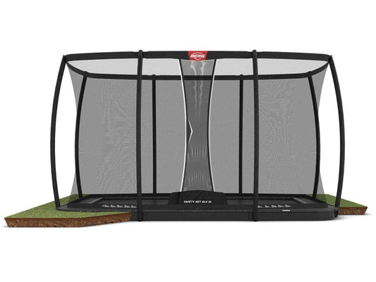 BERG Trampolin Ultim Champion FlatGround 500 Grey mit AirFlow Pro inkl. Sicherheitsnetz Deluxe XL