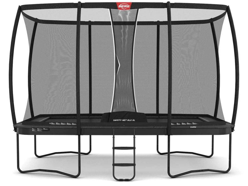BERG Trampolin Ultim Champion Regular 500 Grey mit AirFlow Pro inkl. Sicherheitsnetz Deluxe XL und Leiter