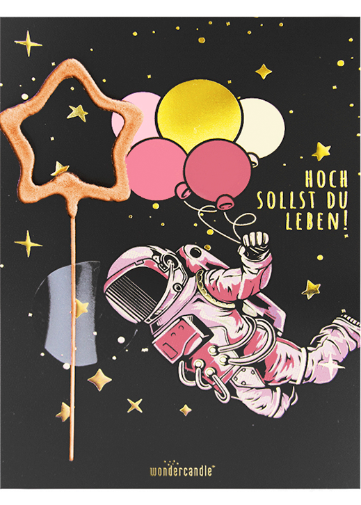Astronaut Mini Wunderkerze auf Karte