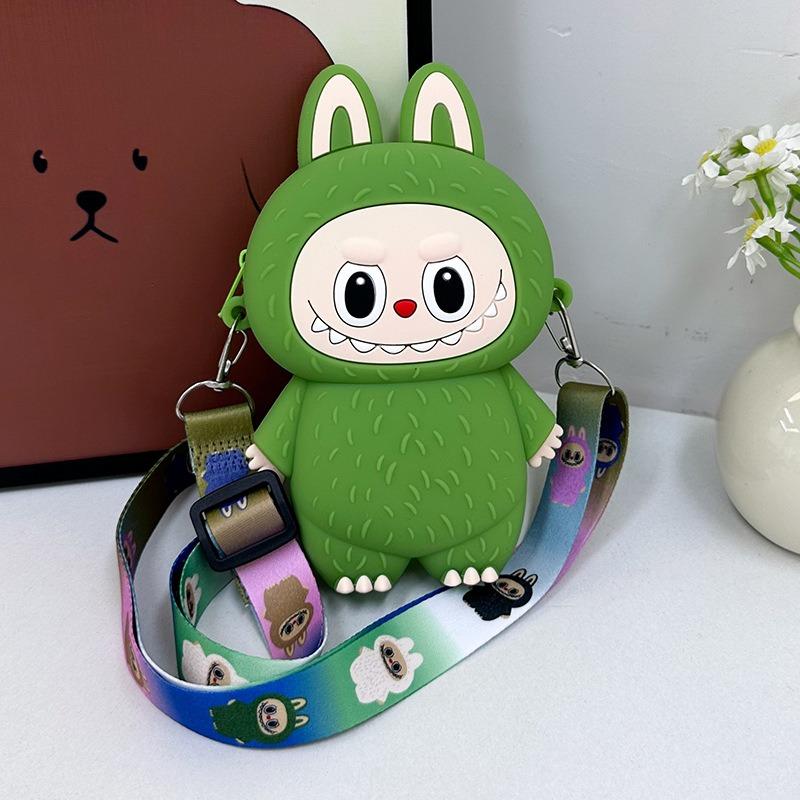 Sommer Neu Super Beliebte Kinder Wechselgeldtaschen Niedliche Cartoon Weiche Silikon Münztasche für Mädchen und Jungen Trendige Macaron Mini Umhängetasche Kinder Urlaubsgeschenk grün