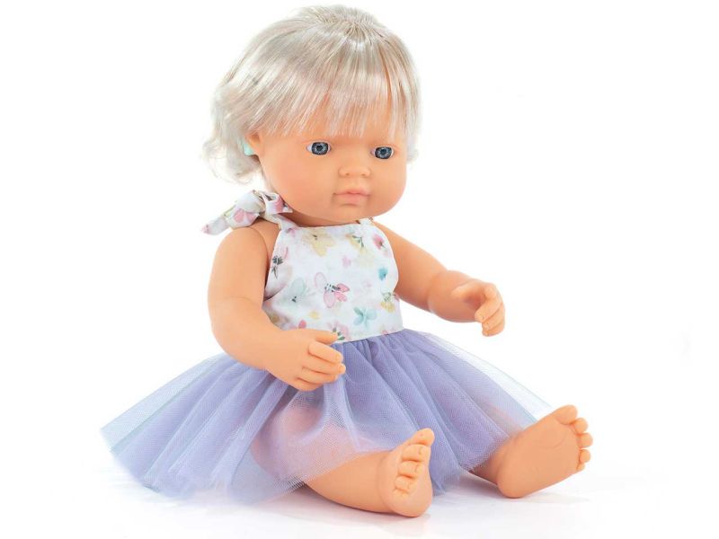 miniland dolls Babypuppe europäisches Mädchen mit Bekleidung und Hörgerät