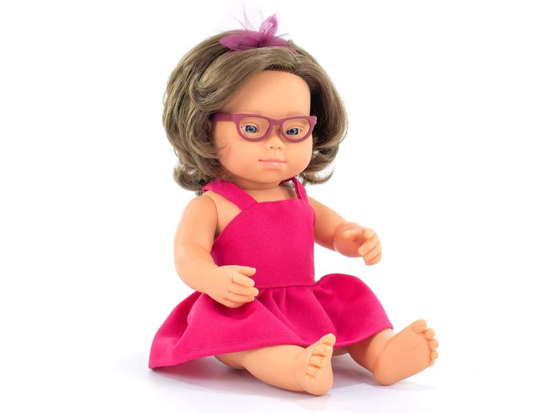 miniland dolls Babypuppe europäisches Mädchen mit Down-Syndrom und Brille