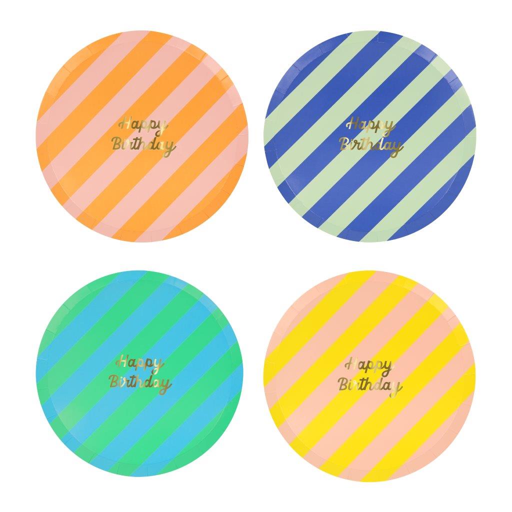 Stripe Happy Birthday Pappteller klein
