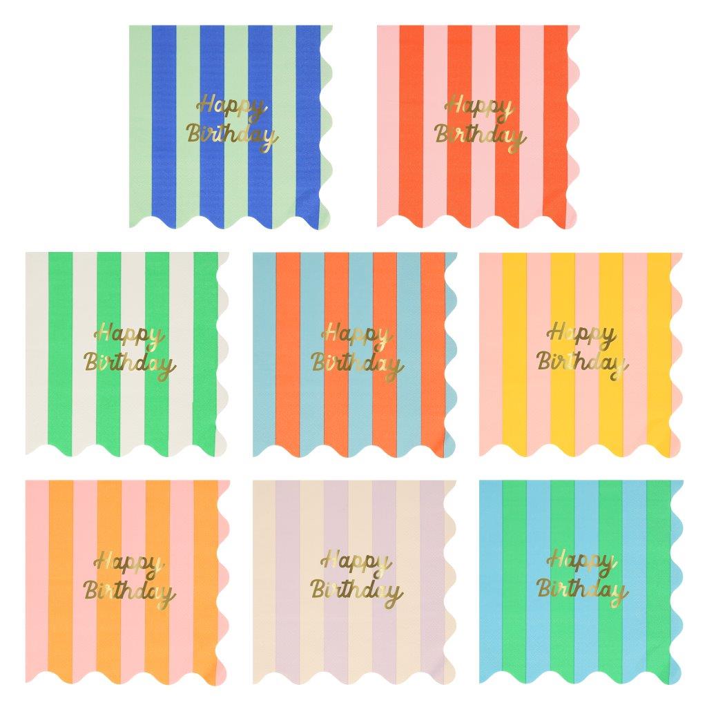 Stripe Happy Birthday Servietten gross