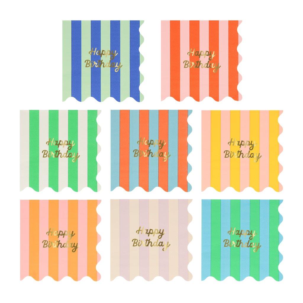 Stripe Happy Birthday Servietten klein