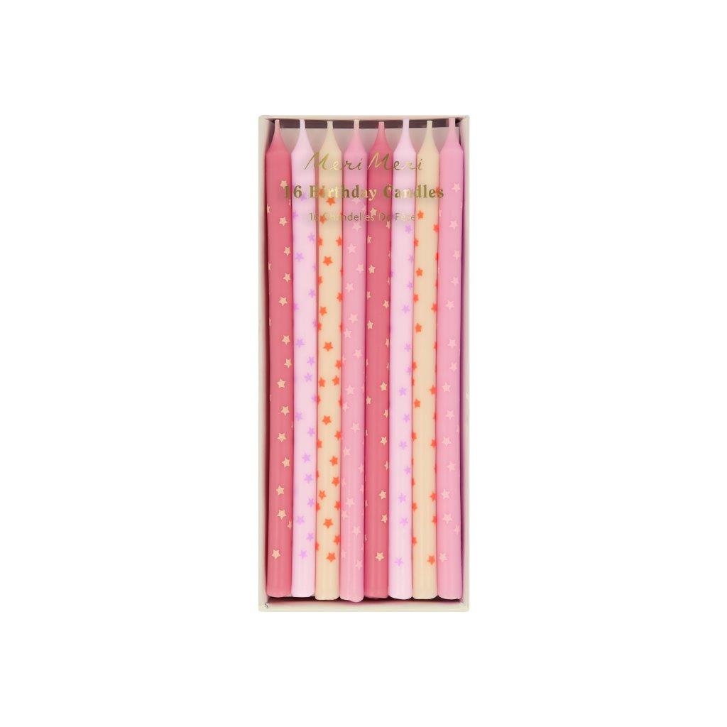 Kerzen lang Sterne pink
